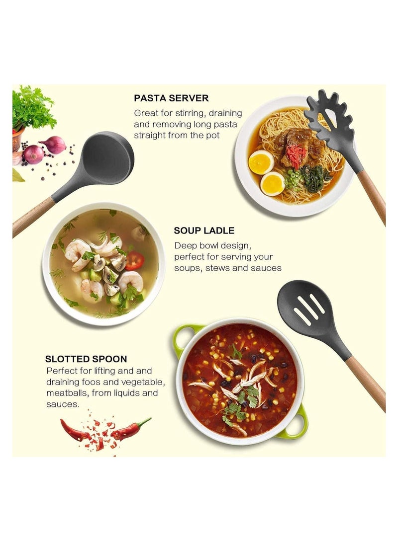 BIG CLICK 12 Pcs Silicone Cooking Utensil Kitchen Set with Organizer Cup Holder, Kitchen Utensils Set with Wood Handles for Nonstick Cookware Set, Great Kitchen Tools - Image 3